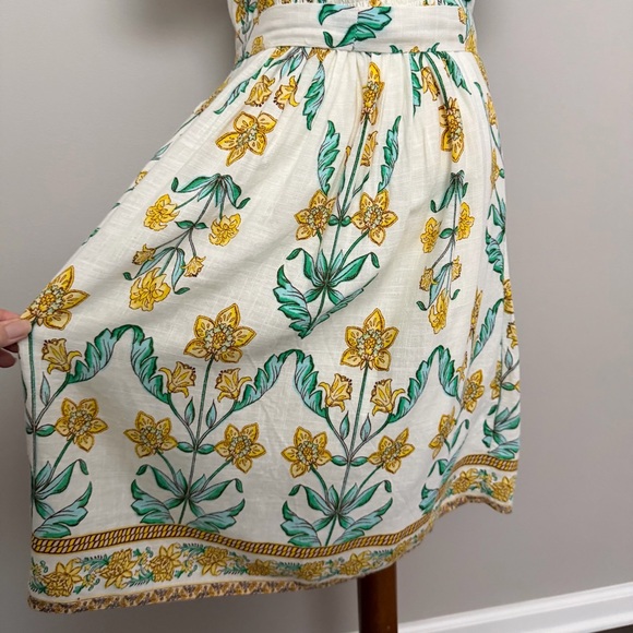 Draper James Dress Floral Linen Blend Square Neckline Lined Prairie Yellow Green - Picture 8 of 15